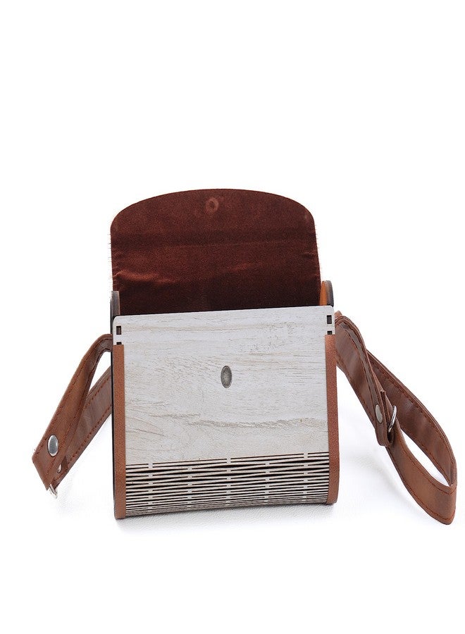GSTORE Wooden Purse Ladies Stylish with Clutch Purse Wedding Party Tourist Cross Belt7 X 4 Inch | White & Brown - Image 5